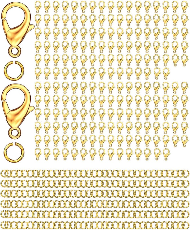 OHINGLT 700 Pieces Lobster Claw Clasps and Open Jump Rings Set, Gold Plated Bracelet Necklace Clasp for Jewelry Making - Image 1